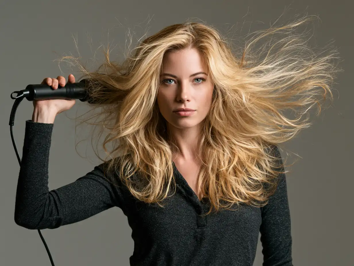Heat styling blonde hair